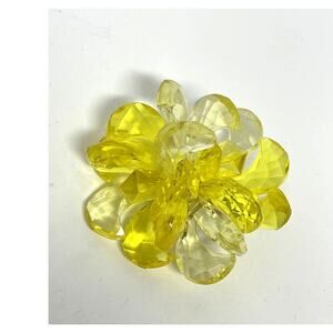 Vintage Lucite MOD Faceted Light & Dark Yellow Flower German Brooch